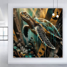 Lade das Bild in den Galerie-Viewer, Spannrahmenbild Modern Art Schildkröte im Street Art Stil Quadrat