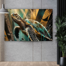 Lade das Bild in den Galerie-Viewer, Aluminiumbild gebürstet Modern Art Schildkröte im Street Art Stil Querformat
