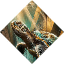 Lade das Bild in den Galerie-Viewer, Aluminiumbild gebürstet Modern Art Schildkröte im Street Art Stil Raute