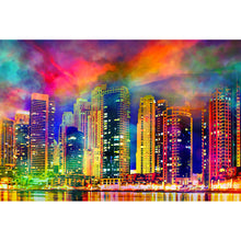 Lade das Bild in den Galerie-Viewer, Aluminiumbild gebürstet Modern Art Skyline Bunt Querformat