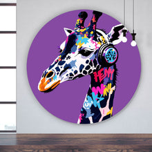 Lade das Bild in den Galerie-Viewer, Aluminiumbild Moderne Giraffe mit Kopfhörern Kunst Kreis
