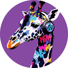 Lade das Bild in den Galerie-Viewer, Aluminiumbild Moderne Giraffe mit Kopfhörern Kunst Kreis