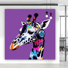 Lade das Bild in den Galerie-Viewer, Spannrahmenbild Moderne Giraffe mit Kopfhörern Kunst Quadrat