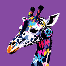 Lade das Bild in den Galerie-Viewer, Poster Moderne Giraffe mit Kopfhörern Kunst Quadrat