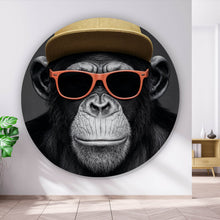 Lade das Bild in den Galerie-Viewer, Aluminiumbild Moderner Affe mit Mütze und Brille Kreis