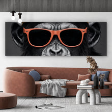 Lade das Bild in den Galerie-Viewer, Leinwandbild Moderner Affe mit Mütze und Brille Panorama