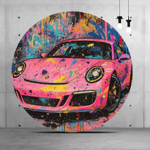 Lade das Bild in den Galerie-Viewer, Aluminiumbild gebürstet Moderner Sportwagen Graffiti Kreis