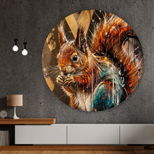 Lade das Bild in den Galerie-Viewer, Aluminiumbild gebürstet Modern Art Eichhörnchen im Street Art Stil Kreis
