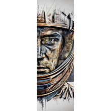 Lade das Bild in den Galerie-Viewer, Aluminiumbild gebürstet Modernes abstraktes Porträt im Helm Panorama Hoch