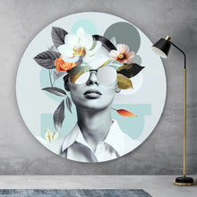 Lade das Bild in den Galerie-Viewer, Aluminiumbild gebürstet Modernes Porträt mit Blumenarrangement Kreis