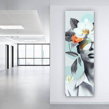 Lade das Bild in den Galerie-Viewer, Aluminiumbild gebürstet Modernes Porträt mit Blumenarrangement Panorama Hoch
