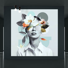 Lade das Bild in den Galerie-Viewer, Aluminiumbild Modernes Porträt mit Blumenarrangement Quadrat