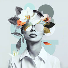 Lade das Bild in den Galerie-Viewer, Aluminiumbild gebürstet Modernes Porträt mit Blumenarrangement Quadrat