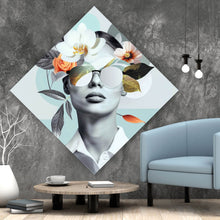 Lade das Bild in den Galerie-Viewer, Aluminiumbild gebürstet Modernes Porträt mit Blumenarrangement Raute
