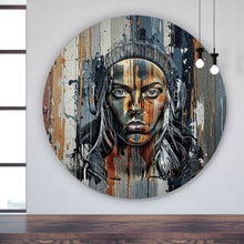 Lade das Bild in den Galerie-Viewer, Aluminiumbild Modernes Porträt mit Kopfhörern Kreis