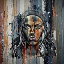 Lade das Bild in den Galerie-Viewer, Aluminiumbild Modernes Porträt mit Kopfhörern Quadrat