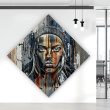 Lade das Bild in den Galerie-Viewer, Aluminiumbild gebürstet Modernes Porträt mit Kopfhörern Raute