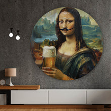 Lade das Bild in den Galerie-Viewer, Aluminiumbild gebürstet Mona mit Schnurrbart und Bierkrug in der Hand Kreis