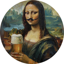Lade das Bild in den Galerie-Viewer, Aluminiumbild Mona mit Schnurrbart und Bierkrug in der Hand Kreis