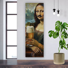 Lade das Bild in den Galerie-Viewer, Acrylglasbild Mona mit Schnurrbart und Bierkrug in der Hand Panorama Hoch