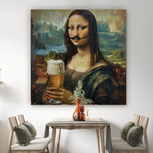 Lade das Bild in den Galerie-Viewer, Spannrahmenbild Mona mit Schnurrbart und Bierkrug in der Hand Quadrat
