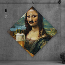Lade das Bild in den Galerie-Viewer, Aluminiumbild gebürstet Mona mit Schnurrbart und Bierkrug in der Hand Raute