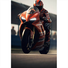 Lade das Bild in den Galerie-Viewer, Poster Motorradfahrer auf Rennstrecke bei hoher Geschwindigkeit Hochformat