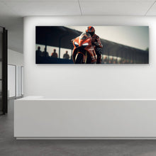 Lade das Bild in den Galerie-Viewer, Acrylglasbild Motorradfahrer auf Rennstrecke bei hoher Geschwindigkeit Panorama