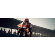 Lade das Bild in den Galerie-Viewer, Acrylglasbild Motorradfahrer auf Rennstrecke bei hoher Geschwindigkeit Panorama