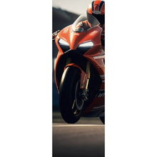 Lade das Bild in den Galerie-Viewer, Acrylglasbild Motorradfahrer auf Rennstrecke bei hoher Geschwindigkeit Panorama Hoch