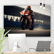 Lade das Bild in den Galerie-Viewer, Acrylglasbild Motorradfahrer auf Rennstrecke bei hoher Geschwindigkeit Querformat