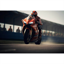 Lade das Bild in den Galerie-Viewer, Poster Motorradfahrer auf Rennstrecke bei hoher Geschwindigkeit Querformat