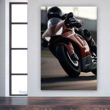 Lade das Bild in den Galerie-Viewer, Leinwandbild Motorradfahrer in dynamischer Kurvenfahrt Hochformat
