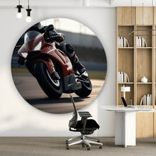 Lade das Bild in den Galerie-Viewer, Aluminiumbild gebürstet Motorradfahrer in dynamischer Kurvenfahrt Kreis