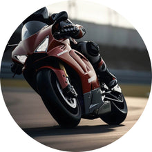 Lade das Bild in den Galerie-Viewer, Aluminiumbild gebürstet Motorradfahrer in dynamischer Kurvenfahrt Kreis