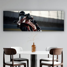 Lade das Bild in den Galerie-Viewer, Leinwandbild Motorradfahrer in dynamischer Kurvenfahrt Panorama