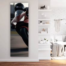 Lade das Bild in den Galerie-Viewer, Aluminiumbild Motorradfahrer in dynamischer Kurvenfahrt Panorama Hoch