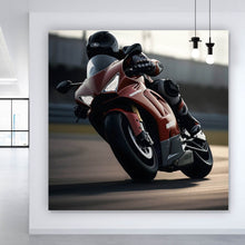 Lade das Bild in den Galerie-Viewer, Aluminiumbild gebürstet Motorradfahrer in dynamischer Kurvenfahrt Quadrat