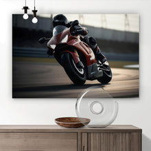Lade das Bild in den Galerie-Viewer, Leinwandbild Motorradfahrer in dynamischer Kurvenfahrt Querformat
