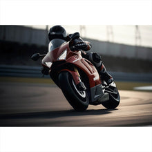 Lade das Bild in den Galerie-Viewer, Leinwandbild Motorradfahrer in dynamischer Kurvenfahrt Querformat