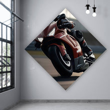 Lade das Bild in den Galerie-Viewer, Leinwandbild Motorradfahrer in dynamischer Kurvenfahrt Raute