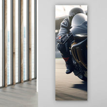 Lade das Bild in den Galerie-Viewer, Leinwandbild Motorradfahrt auf der Rennstrecke bei Sonnenuntergang Panorama Hoch
