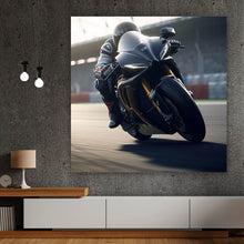 Lade das Bild in den Galerie-Viewer, Leinwandbild Motorradfahrt auf der Rennstrecke bei Sonnenuntergang Quadrat