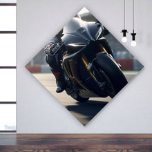 Lade das Bild in den Galerie-Viewer, Leinwandbild Motorradfahrt auf der Rennstrecke bei Sonnenuntergang Raute