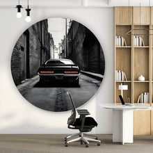 Lade das Bild in den Galerie-Viewer, Aluminiumbild gebürstet Muscle Car in düsterer Gasse Kreis