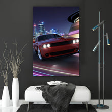 Lade das Bild in den Galerie-Viewer, Spannrahmenbild Muscle Car in der Stadt bei Nacht Hochformat