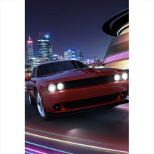 Lade das Bild in den Galerie-Viewer, Poster Muscle Car in der Stadt bei Nacht Hochformat