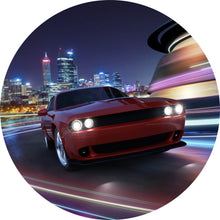 Lade das Bild in den Galerie-Viewer, Aluminiumbild gebürstet Muscle Car in der Stadt bei Nacht Kreis