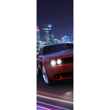 Lade das Bild in den Galerie-Viewer, Aluminiumbild gebürstet Muscle Car in der Stadt bei Nacht Panorama Hoch