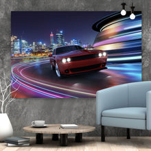 Lade das Bild in den Galerie-Viewer, Spannrahmenbild Muscle Car in der Stadt bei Nacht Querformat